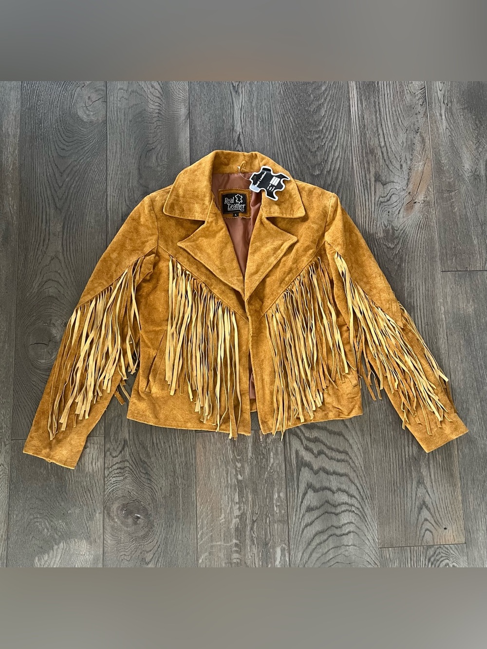Vintage 80s RL REAL LEATHER NWT Suede Leather Fringe Western Wear Jacket Size L